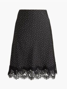 J.Crew Lace Trim Slip Skirt XXS Black Polka Dot Mini Skirt NWT
